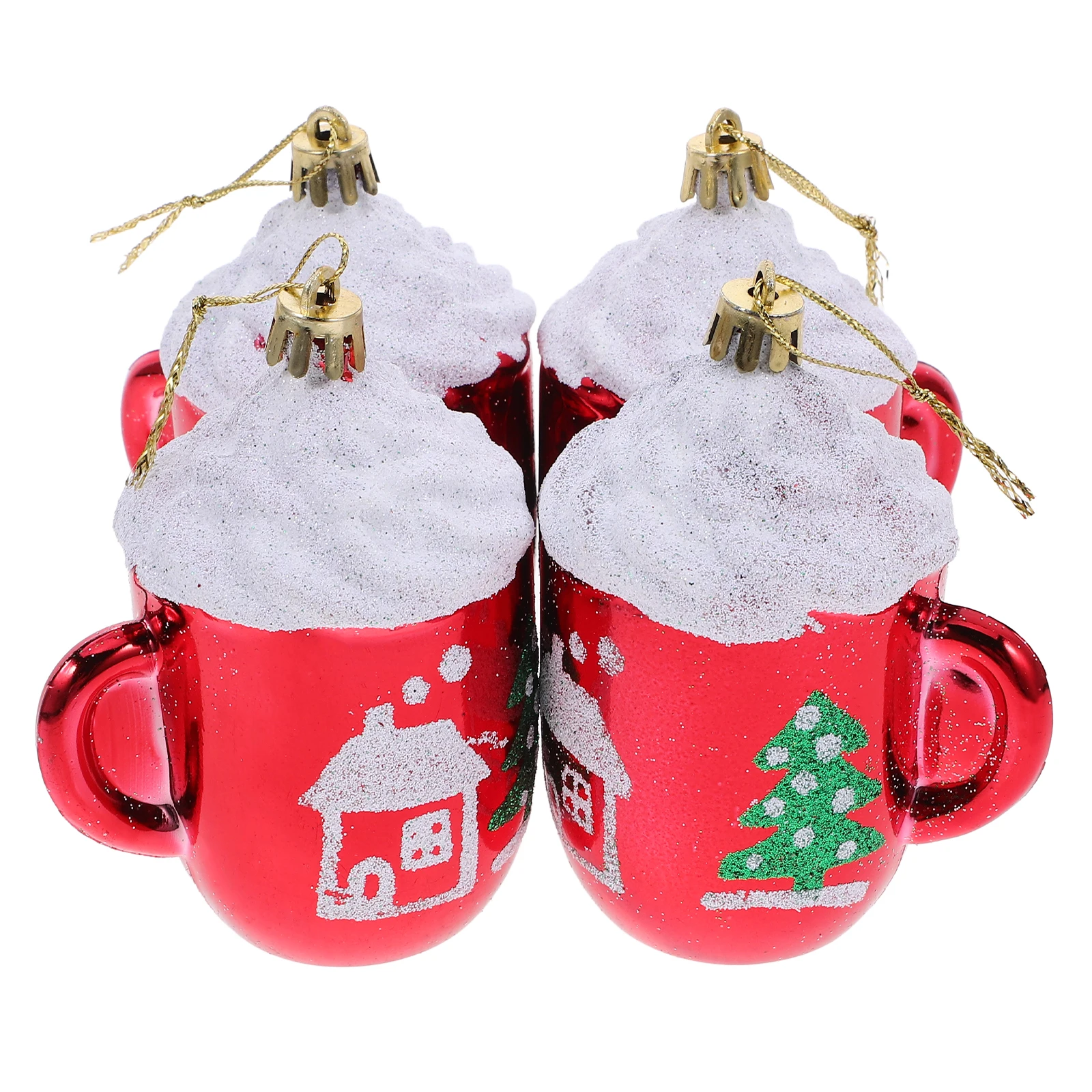 

4 Pcs Christmas Tree Pendant Plastic Gold Powder Xmas Supplies Hanging Decor Christmas Mug Ornaments Home Garden Decorations