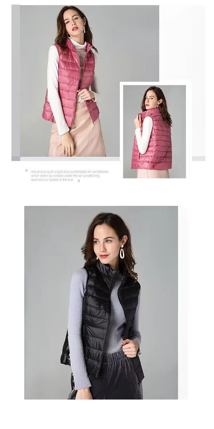 2026 White Duck Down Jacket Women Vest Autumn Winter Sleeveless Waistcoat Warm Lightweight Puffer Jacket Female Tops Outwear