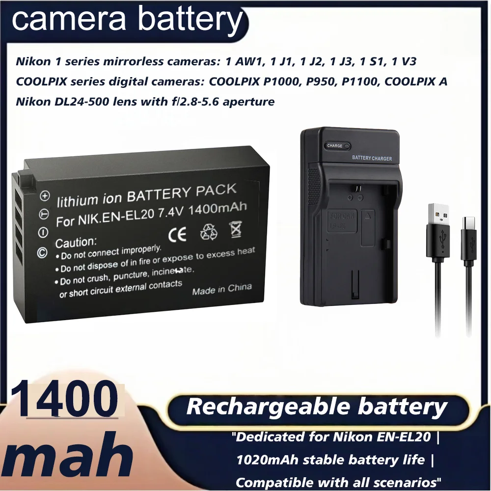 1400MAH EN EL20 EL20A BATTERY EN-EL20 EN-EL20A for Nikon Coolpix P1000 P950 Nikon 1 J1, 1 J2,1 J3 for Nikon 1 AW1 CAMERA BATTERY
