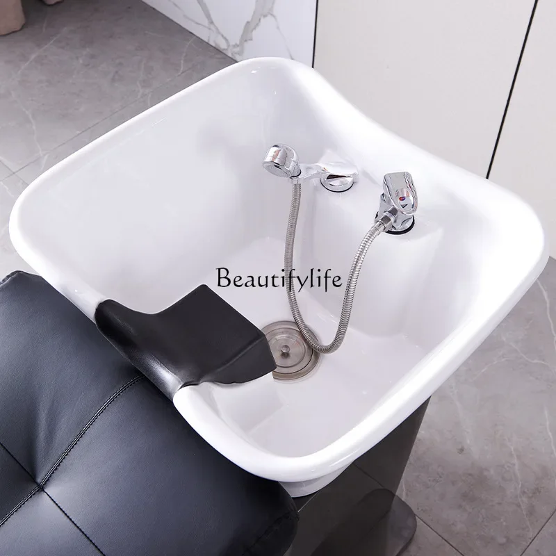 02Barber shop shampoo bed ceramic deep basin semi-lying flush bed 3