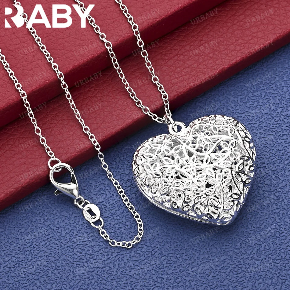 

URBABY 40-75cm 925 Sterling Silver Hollow Heart Pendant Necklace Anniversary Gift Popular Wild Fashion Romantic
