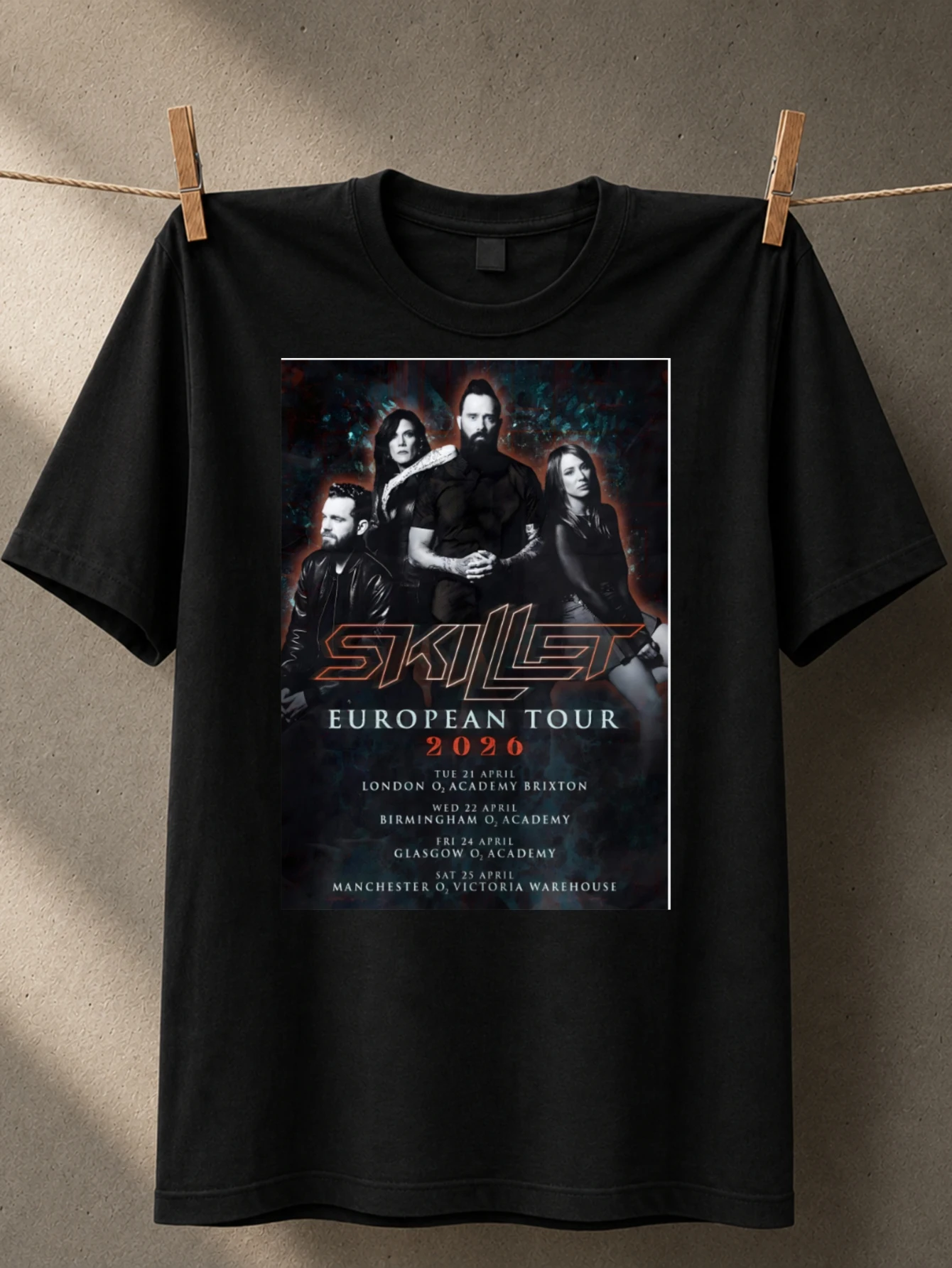 Skillet European Tour 2026 framed band poster with UK dates signatures and smoky dark concert  Unisex All T-Shirt