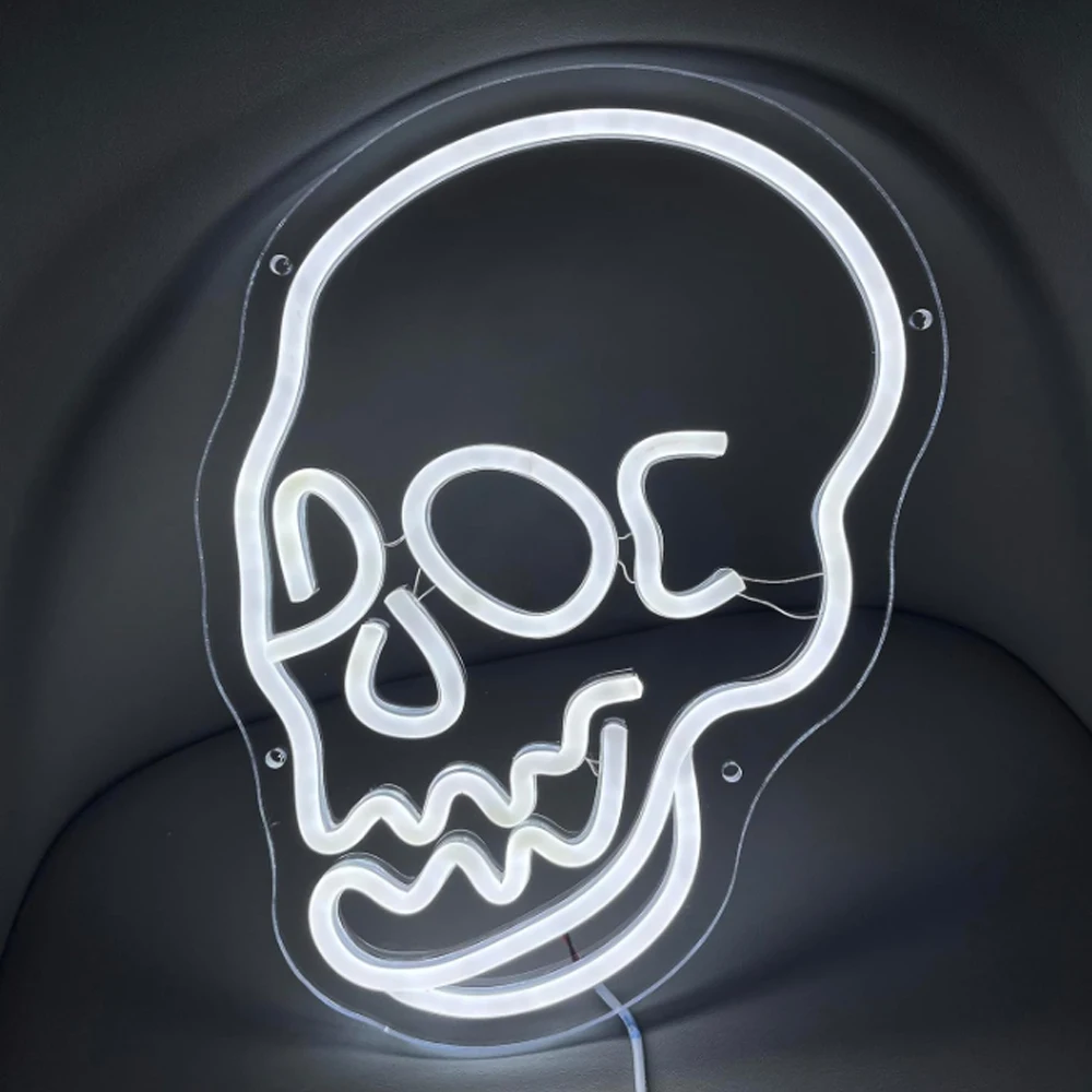 

Неоновая вывеска с черепом на Хэллоуин, декоративная светодиодная неоновая вывеска на Хэллоуин, источник питания USB, подходит для спален, пивных баров, мужских пещер.