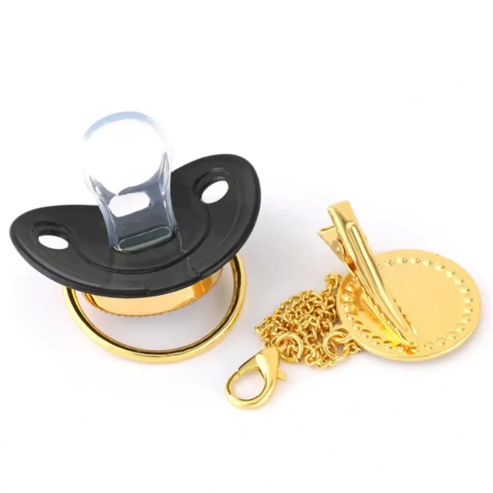 Ciuccio per bambini in oro nero di lusso ciuccio in Silicone nome lettera iniziale ciuccio per bambini con Clip a catena regalo per bambini articolo per bambini