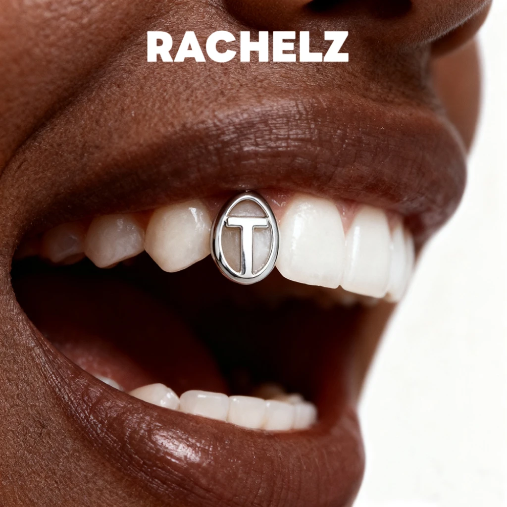 RACHELZ Vintage 26 Initial Letter Hollow Tooth Caps Alphabet Letters Teeth Grillz Women Men Jewelry Name Couple Birthday Gift