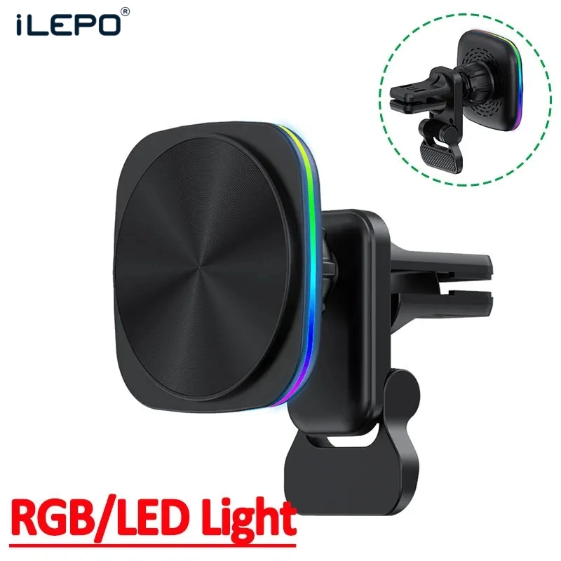 Магнитное автомобильное беспроводное зарядное устройство, 15 Вт RGB светодиодный светильник, держатель для телефона с вентиляционным отверстием для iPhone 15, 14, 13, 12 Pro Max, мини-устройство для быстрой зарядки St