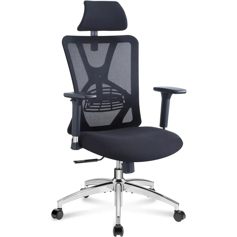 2024 New High Back Desk Chair with Adjustable Lumbar Support, Headrest & 3D Metal Armrest - 130° Rocking Mesh Computer Chair