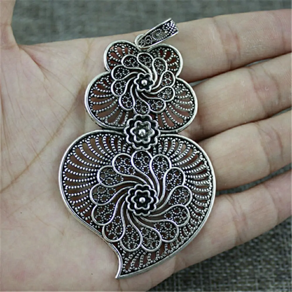 1pcs/lot 90x50mm Carved Flowers Charms For Jewelry Making Antique Silver Color 3.54x1.97inch