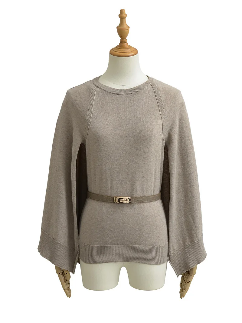 Korean Style Temperament Pure Desire Knitted Shawl Cape Top With Belt Loose Fashion Women Sweater Sweet Women Tops 2025 2QU5