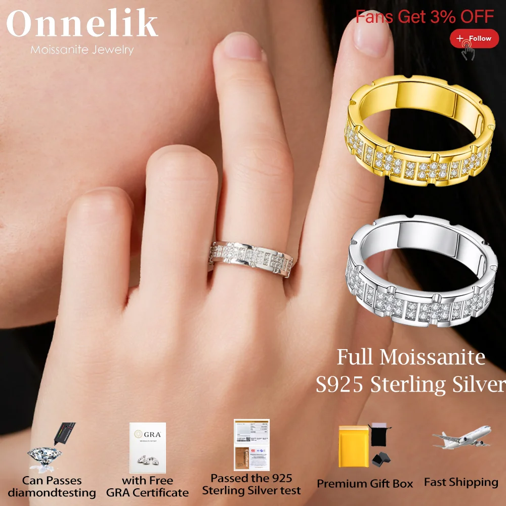 

Onnelik GRA Full VVS1 Moissanite Ring 925 Sterling Silver Plate 18K Rings for Men Women Wedding Bands Party Fine Jewelry Gifts