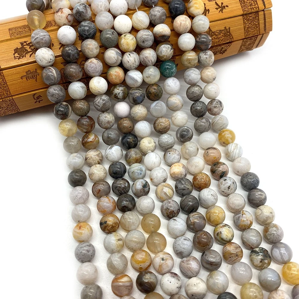 

Natural Bamboo Leaf Agate Beads 6/8/10mm Round Polished Loose Bead 1 Strand Handmade Necklace Bracelet Jewelry Accessory