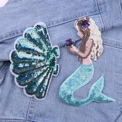 Cartoon Sequins Patch Mermaid Unicorn Wing Embroidered Patches DIY Clothing Sewing Decorate Sequins Embroidery Patch Applique