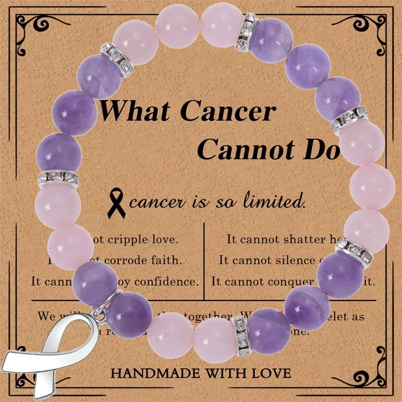 Breast Cancer Awareness Bracelets Natural Stone Beaded Bracelets Inspirational Bracelet Gifts for Women Girls Best Friend Sister