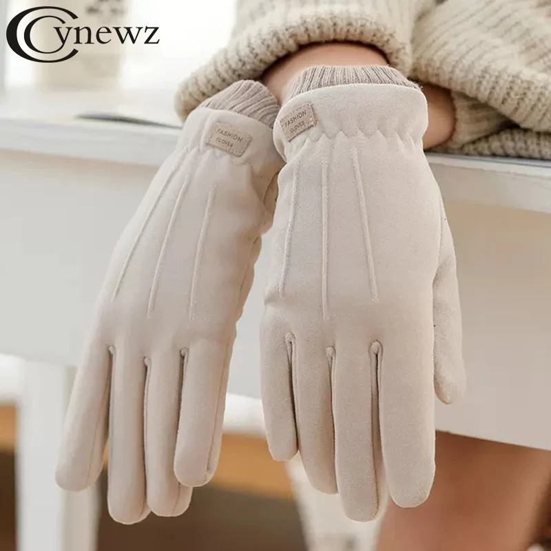 Fashion Winter Women Gloves Touch Screen Warm Thick Velvet Ladies Full Finger Windproof Outdoor Driving Bicycle Female Gloves