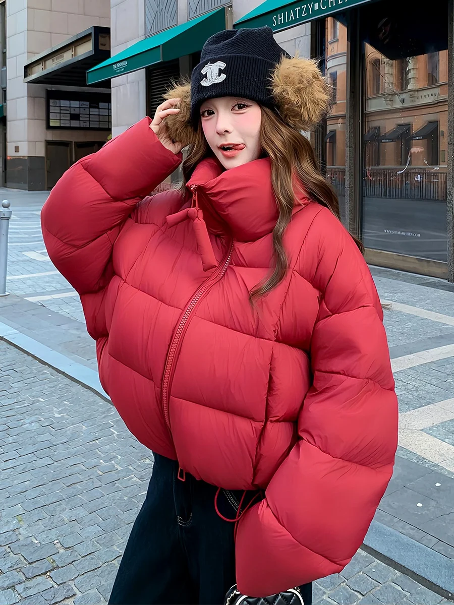 Coreano Sle ort 90 abajo Puffer Jaet mujer abrigo de invierno cálido suelto tamaño pequeño prendas de vestir exteriores esponjosas Color rojo 2025 nueva llegada