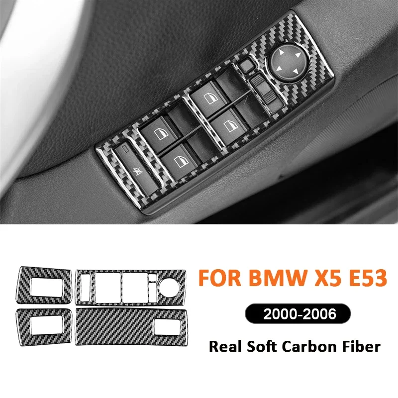 

Carbon Fiber Car Window Power Lifter Switch Buttons Panel Trim Frame Decoration Sticker For BMW X5 E53 2000-2006 Interior Parts