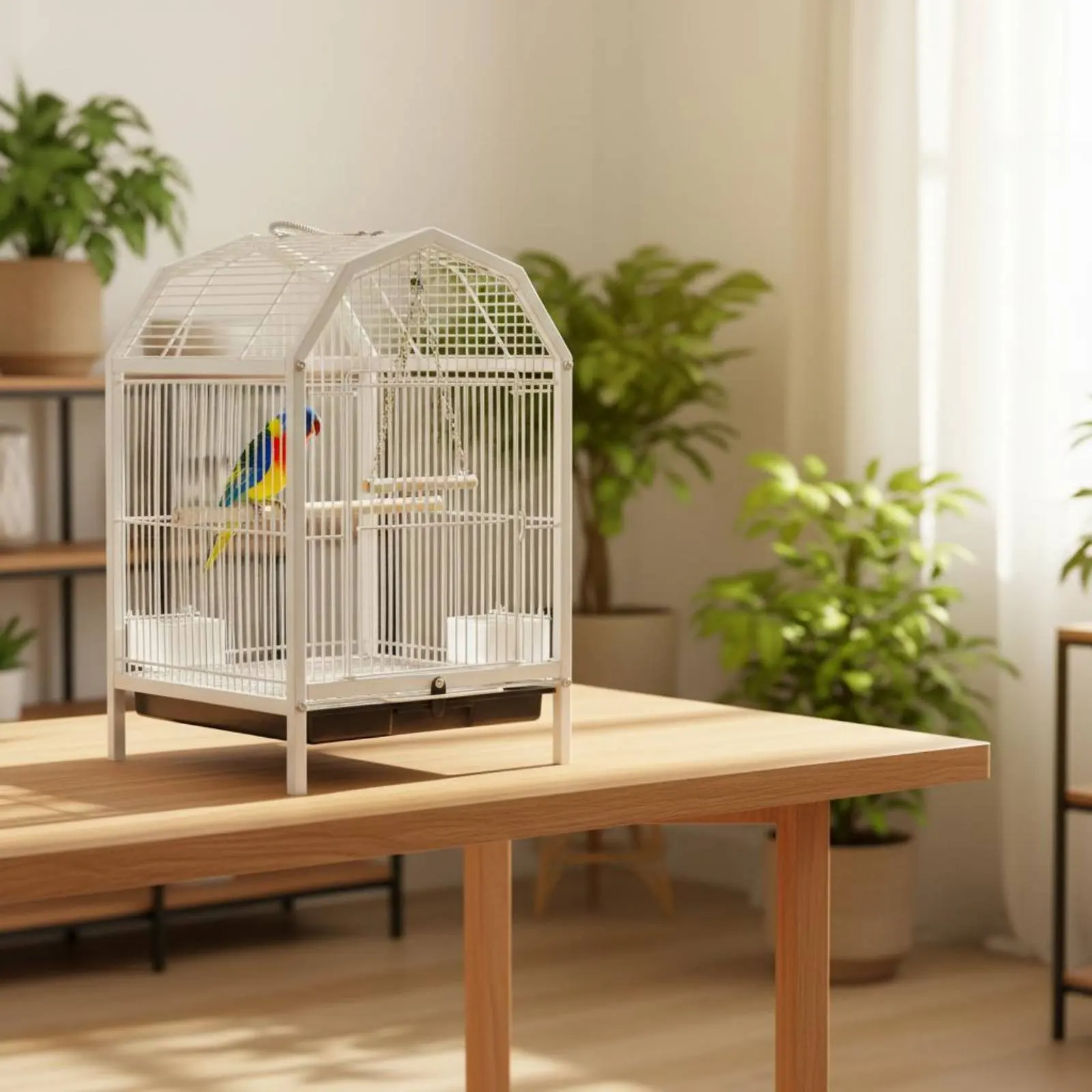 

Portable Bird Travel Enclosure Long-Lasting Parrot Enclosure Wrought Iron Bird Carrier Hanging Hook Pet Enclosure Slide-out Tray