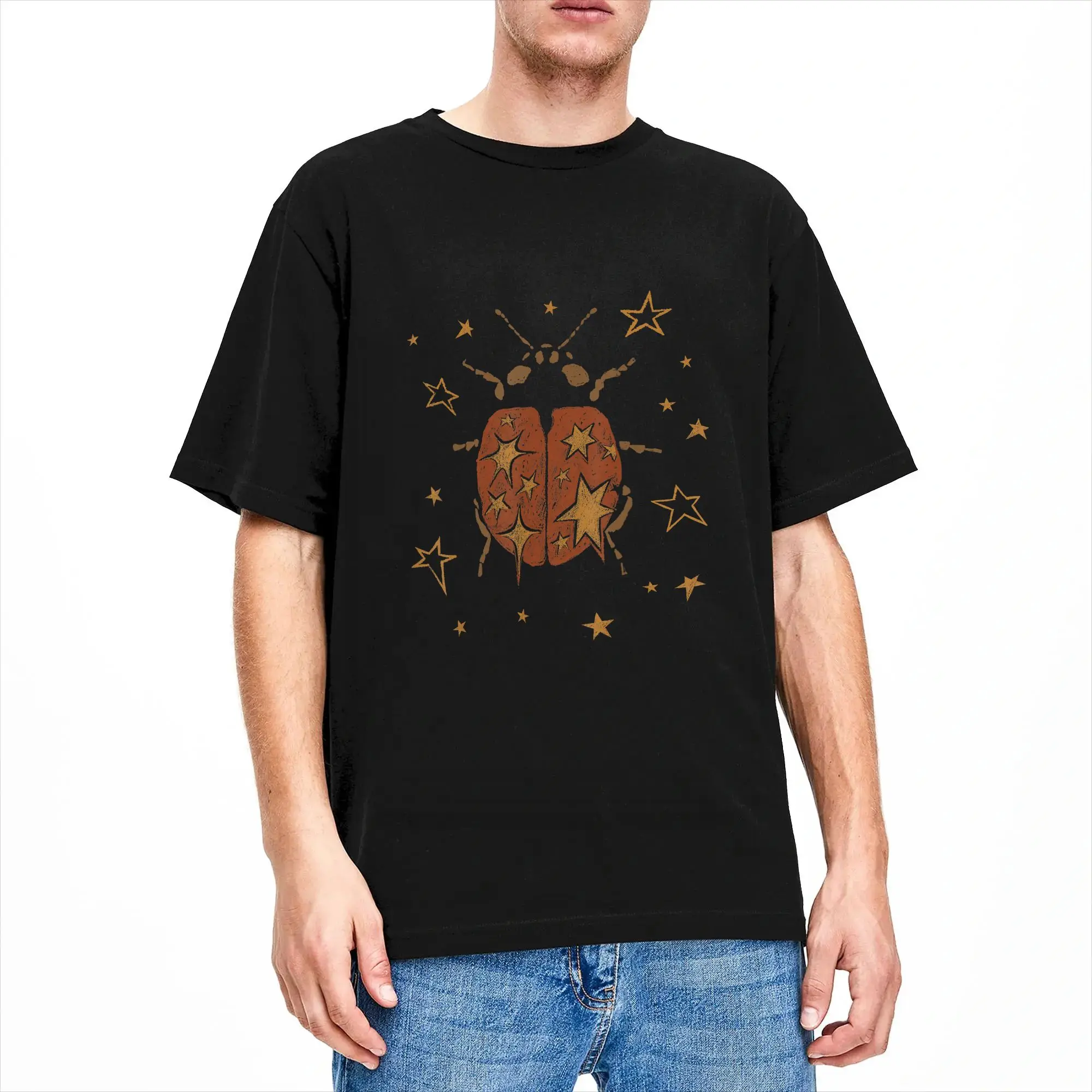 Ladybug Star T-Shirts Men  Novelty Pure Cotton Tees Round Neck Short Sleeve T Shirt Plus Size Clothes
