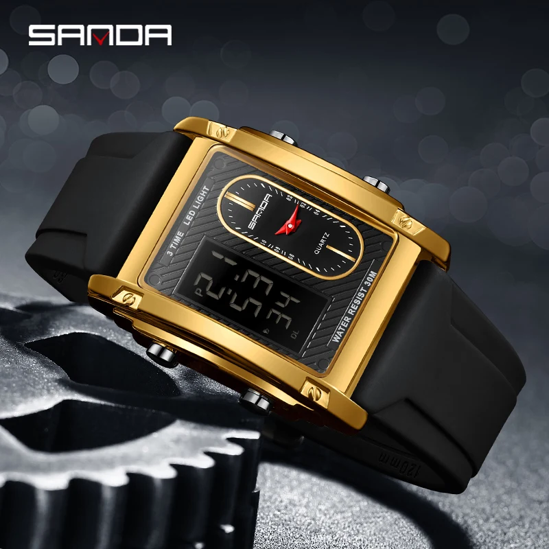 SANDA Top Brand orologi da uomo orologio da polso al quarzo in acciaio inossidabile doppio Display LED orologio elettronico digitale Relogio