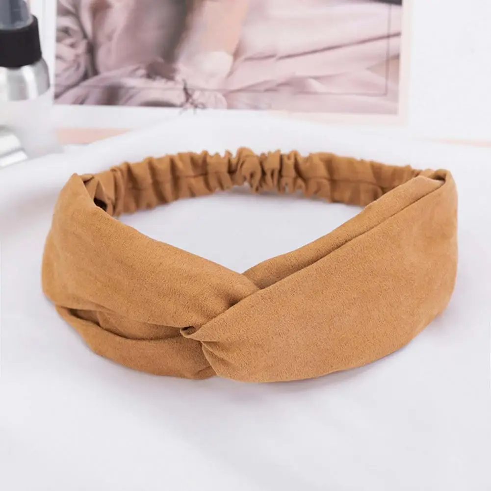 Solid Color Makeup Headband Faux Suede Women Boho Headband Vintage Cross Spa Head Wrap Wrap Neck Head Hair Accessories