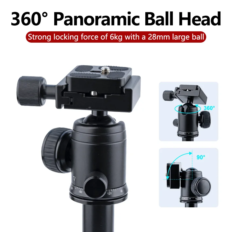 

Metal Tripod Ball Head Ballhead Camera Tripod Aluminum 360 Rotating with Quick Release Plate Bubble for Tripod Monopod Camera