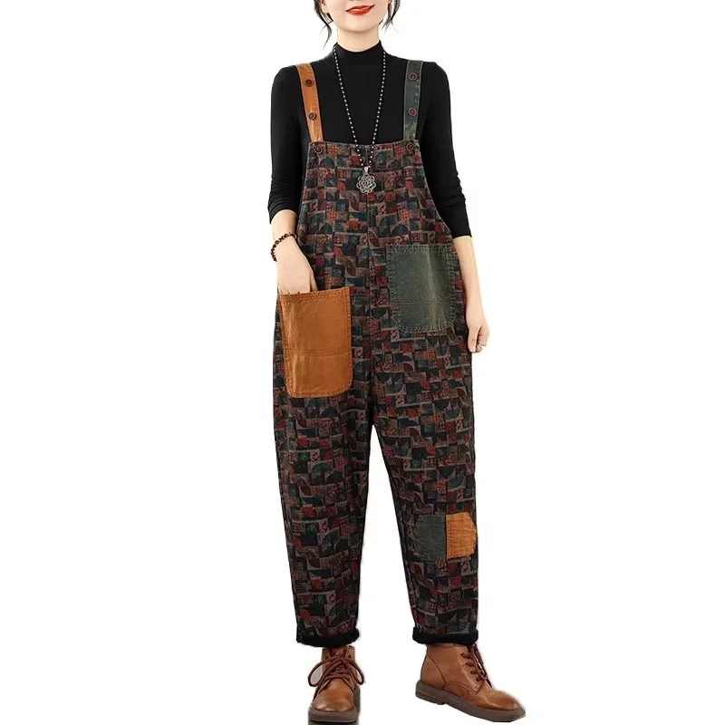 Salopette di jeans da donna di grandi dimensioni - Tuta dimagrante stampata alla moda, abbigliamento casual per tutte le stagioni W1936