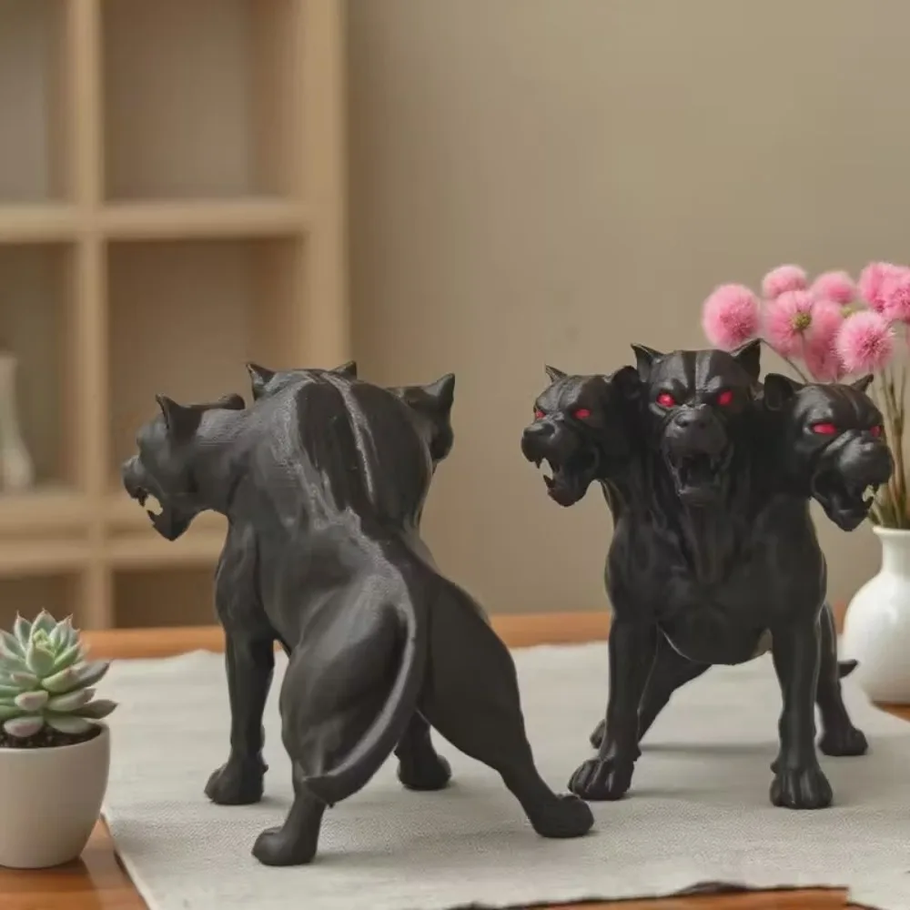 1pcs Gothic Style Three Headed Dog Statue - Hellhound Greek Mythical Simulation Animal Statue, Horror Black Halloween Decoration