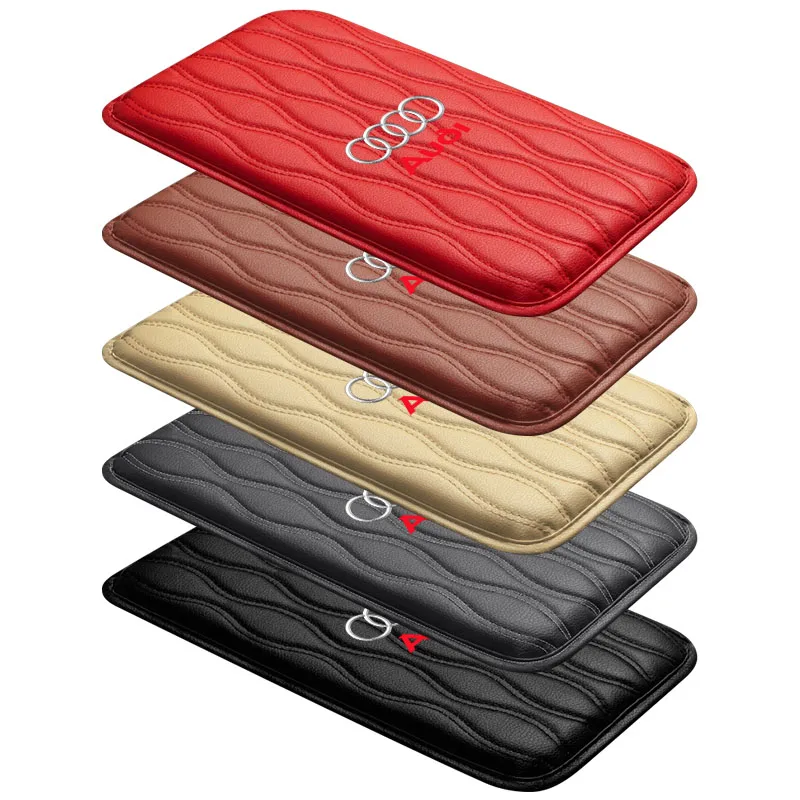 1Pcs Car Armrest Mat Center Console Leather Protection Cushion Emblem For Audi B6 B7 B8 B9 A3 8P 8V A4 A6 C6 C5 Q2 Q3 Q5 Q7 Q8