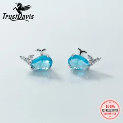 Trustdavis Real Minimalist 925 Sterling Silver Cute Animal Stud Earrings Whale Shrimp Crab Seahorse Teen Gift Jewelry DS3799