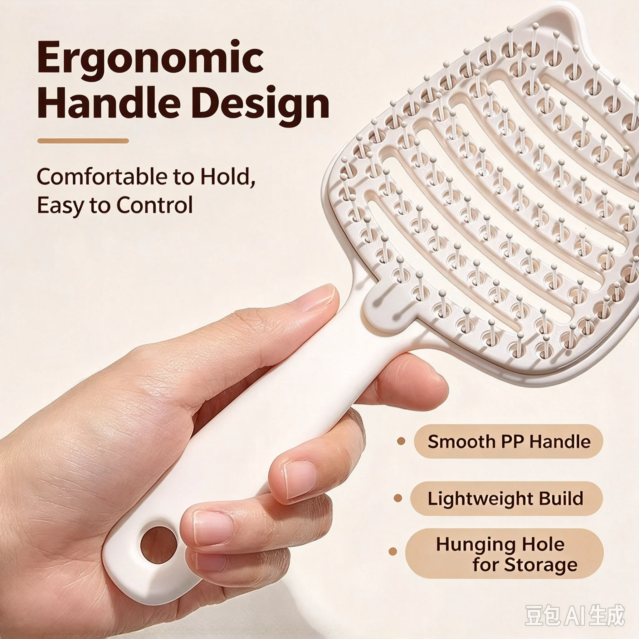 Large Hollow Vent Hair Brush, Self Cleaning Fluffy Root Volumizing Comb, High Crown Hairstyle Styling Brush, Scalp Massage Detan
