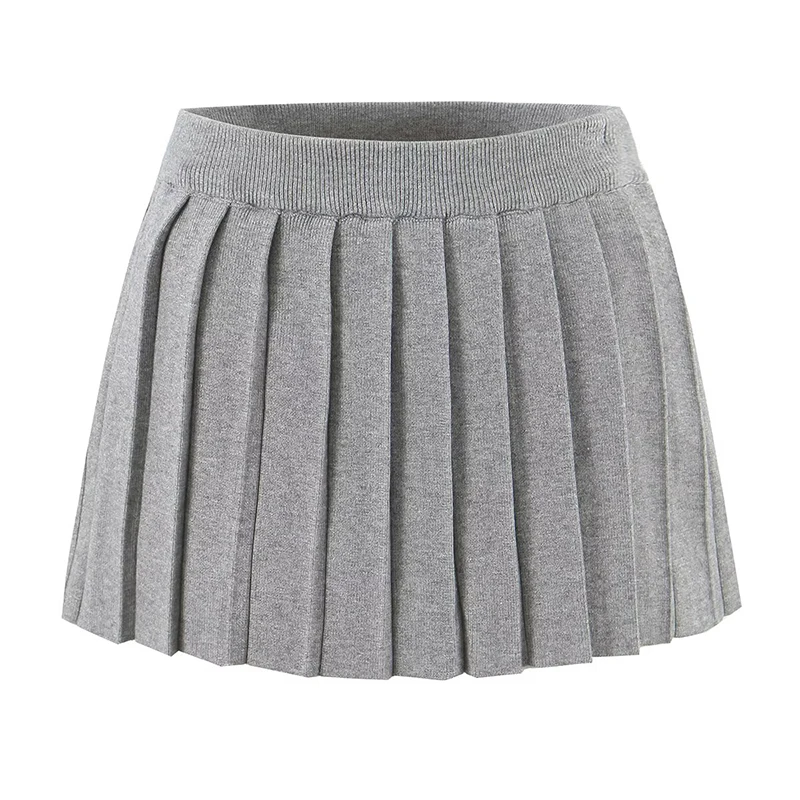 

Винтажная плиссированная вязаная мини-юбка с высокой талией для девочек, осенние юбки в консервативном стиле