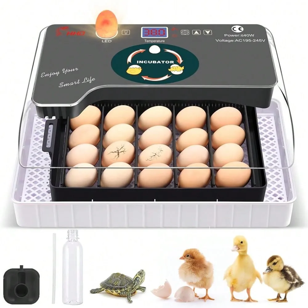 

12 Upgrade Egg Incubator - Automatic Egg Turner, Temperature Control, Built-In Candler, Auto Water Refill For Hatching Chicken
