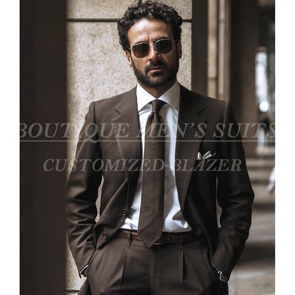 

High Quality Brown Men's Suits Luxury Wedding Slim Fit Male Clothing Customzied Single Breasted Notch Lapel 2Piece Jacket Pants