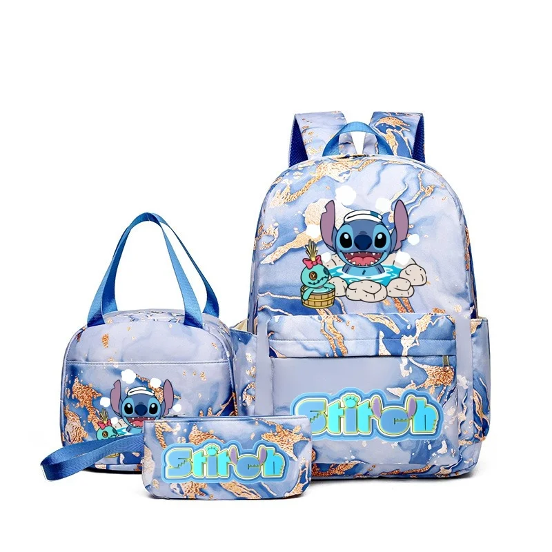 3pcs Stitch Disney Anime Backpack Set With Lunch Bag And Pencil Bag, Large Capacity Lightweight And Breathable Outdoor Daypack