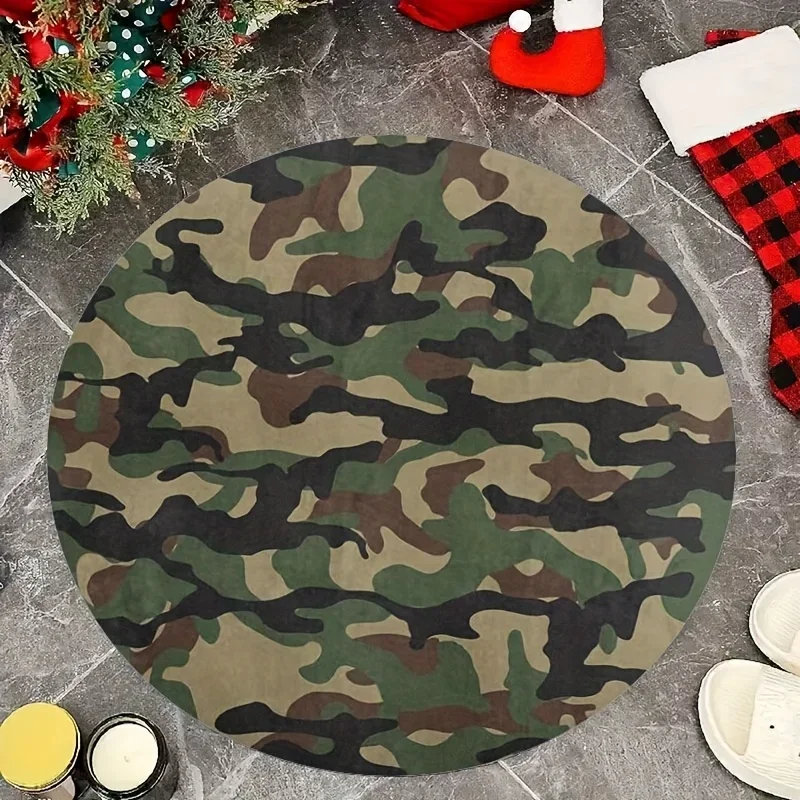 Military Camouflage Round Carpet Fleece Army Green Brown Black Pattern Man Cave Garage Game Room Floor Mat Tactical Style Home