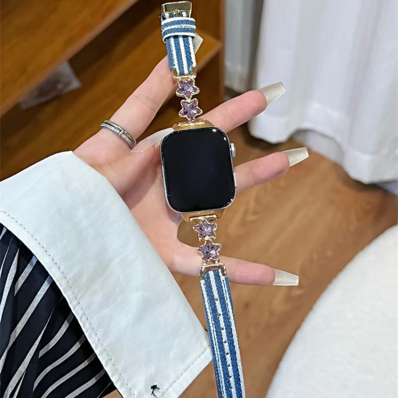 

Advanced denim star studded watch strap suitable for Huawei GT5/GT5 Pro/GT4/GT2/3/4, 22mm/20mm/18mm fashionable strap