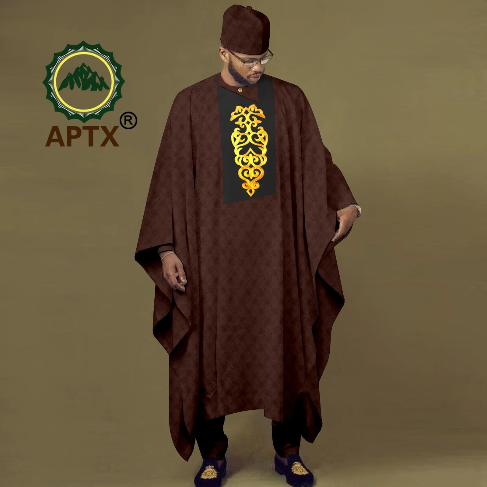 African Men's Suit for Wedding Abaya 4 PCS Long Sleeve Embroidery Robe+ Shirt +Pants +Hat Daily Wear Polyester Material A2316048