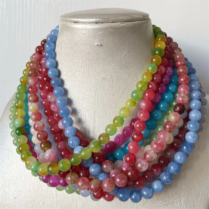 10Style 8MM Rubellite Peridot Tourmaline Amazonite Necklace Jade Jasper Natural Stone Beads Jewelry Choker Healing Yoga Female