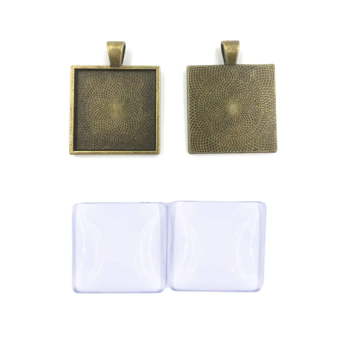 

10 Sets Vintage Bronze Tone Square Pendant Setting with Suitable Clear Cabochon 25x25mm DIY Souvenirs Charm Gift Crafts Supplies