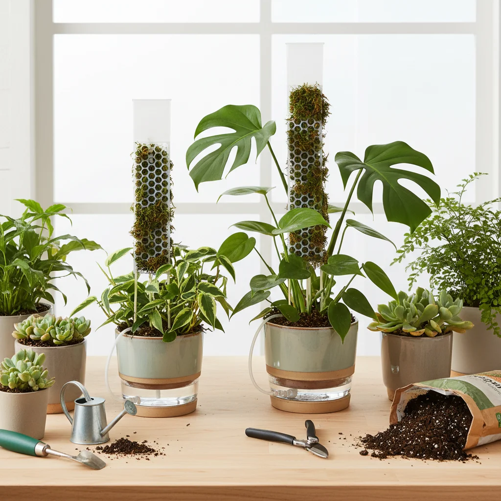 

2pcs Moss Pole Plant Support Multi-Function Self-Watering Moss Pole Large D Shaped Poles Plant Stake For Indoor Climbing Plants