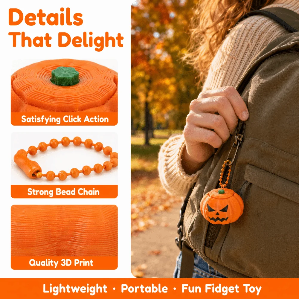 Fidget Halloween Pumpkin Clicker Keychain Creative Funny 3D Printed Pendant Orange Keyboard-style Decompression Button