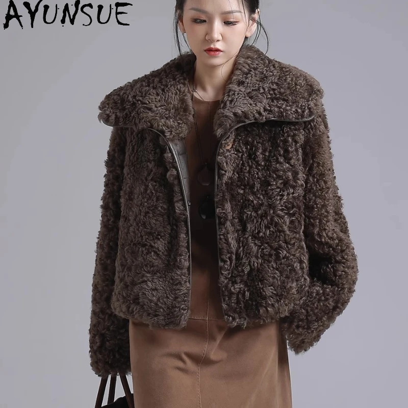 

AYUNSUE Natural Sheepskin Fur Coat Women Real Leather Jacket Winter Jackets 2025 Luxury Clothing Female Loose Fit Шуба Женская