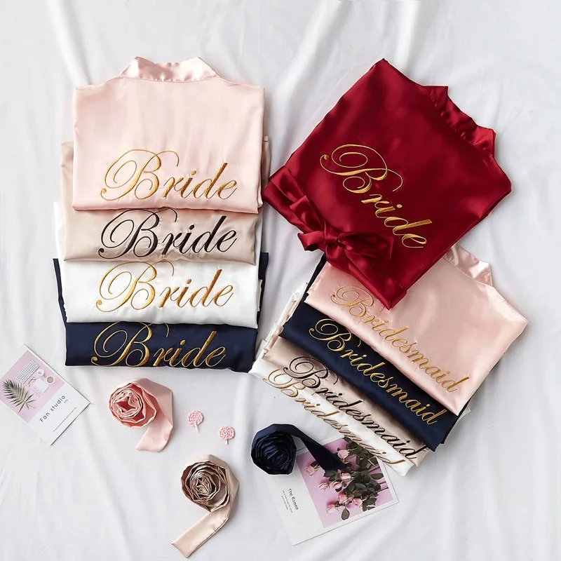 

Women Bridesmaid Wedding Morning Robe Ladies Slip Dress Red Bride Silk Pajamas Spring Summer