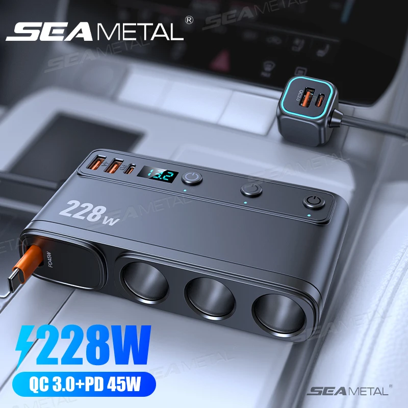 

SEAMETAL 228W Car USB Charger High Power PD 45W Fast Charging Cigarette Lighter Adapter Phone Charger for iPhone Samsung Xiaomi