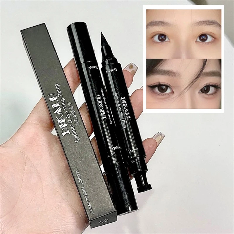 Penna per eyeliner a doppia estremità ad asciugatura rapida Triangolo nero Sigillo a stella Matita per eyeliner liquida a lunga durata impermeabile senza sbavature Cosmetico