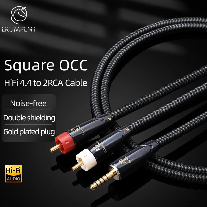 HiFi 4.4 to 2RCA Cable Square OCC Gold Plated Plug 4.4mm Balanced Jack to 2RCA Plug Male to Male for Power Amplifier Audio Cable