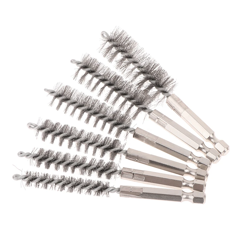 

6Pcs Stainless Steel Pipe Cleaning Brush Set 1/4" Hexagonal Bar Twisted Wire Hole Brush Cleaning Brush (8/10/12/15/17/19MM)