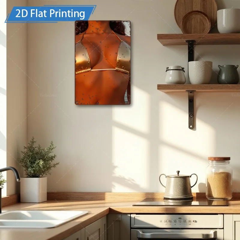 1pc Metal Sign, 4x16inch Modern Abstract Orange Artwork for Living Room Decor - 2D Flat Printing Metal Wall Art