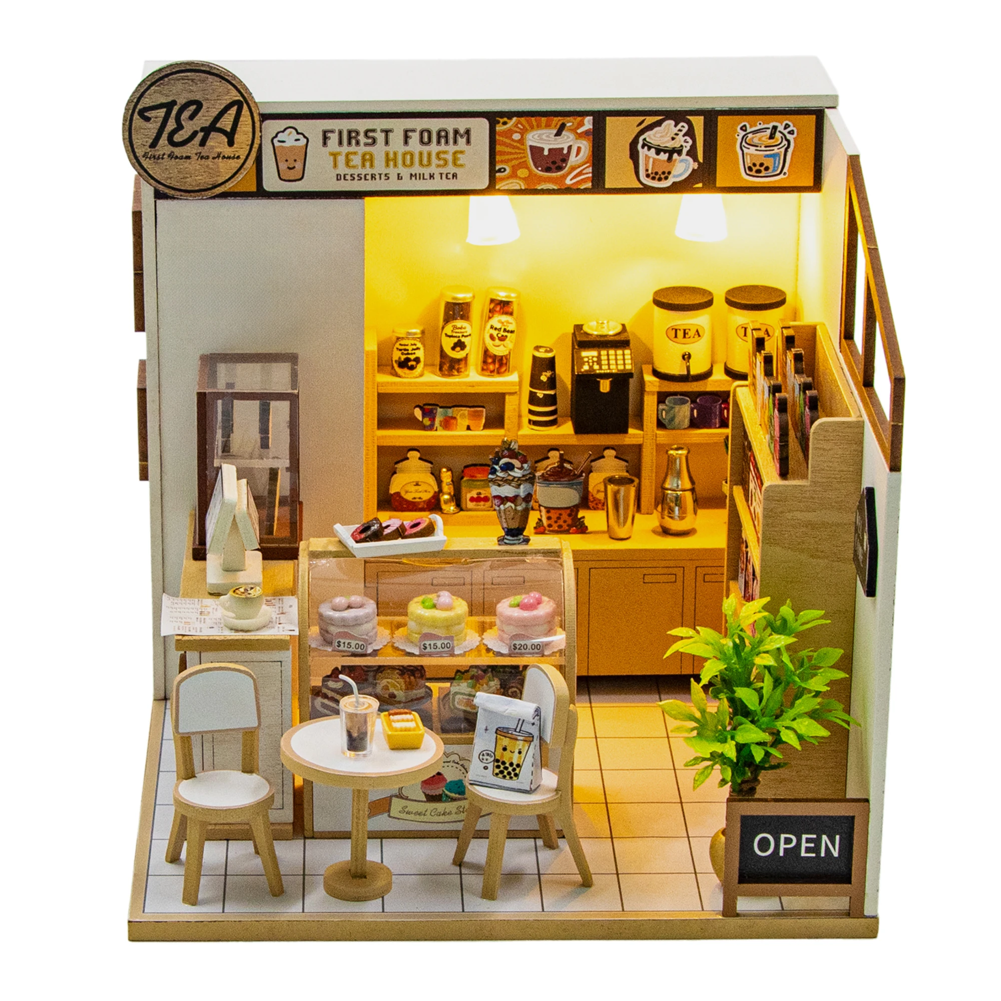 DIY Wooden First Foam Tea House Casa Figurines Miniatures Assembled Villa for Friends Birthday Gifts Home Decoration Crafts