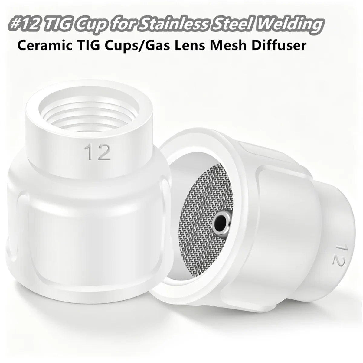 2Pcs #12 Ceramic TIG Welding Cups with Gas Lens Mesh Screen Nozzle Kit for WP 9 17 18 20 26 TIG Torch Welding Consumables Parts